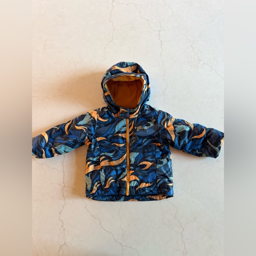 Columbia Toddler Boys Blue Patterned Hooded Puffer Jacket | 2T